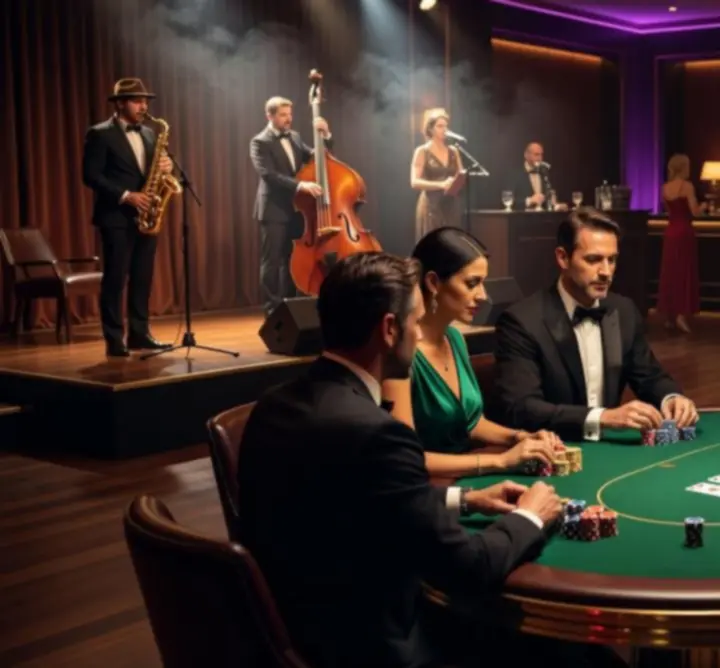Poker asztalok egy élőzenei és tematikus rendezvény programjában